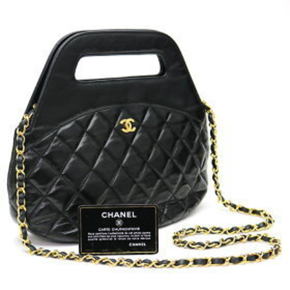 Chanel Classic Chain Shoulder Bag Black Lambskin Handbag Matelasse TOTE
